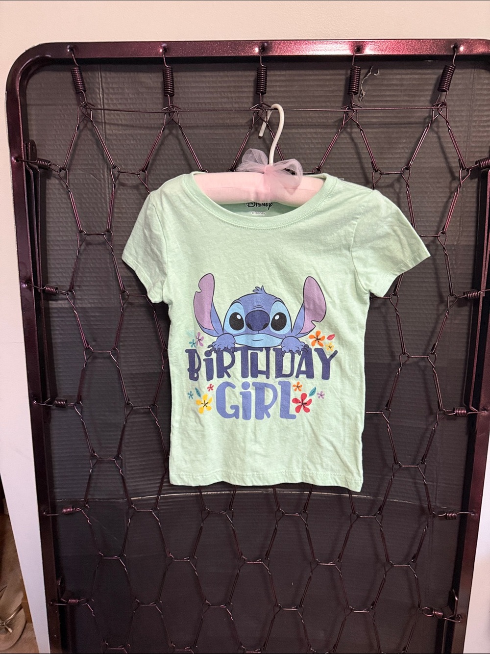 Disney Mint Green Girls' Stitch "Birthday Girl" Short Sleeve Tee